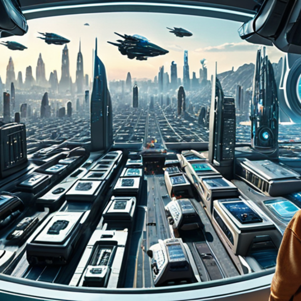 **

A child gazing in wonder at a futuristic cityscape filled with flying vehicles and holographic displays, symbolizing curiosity and open-mindedness towards technology.

**